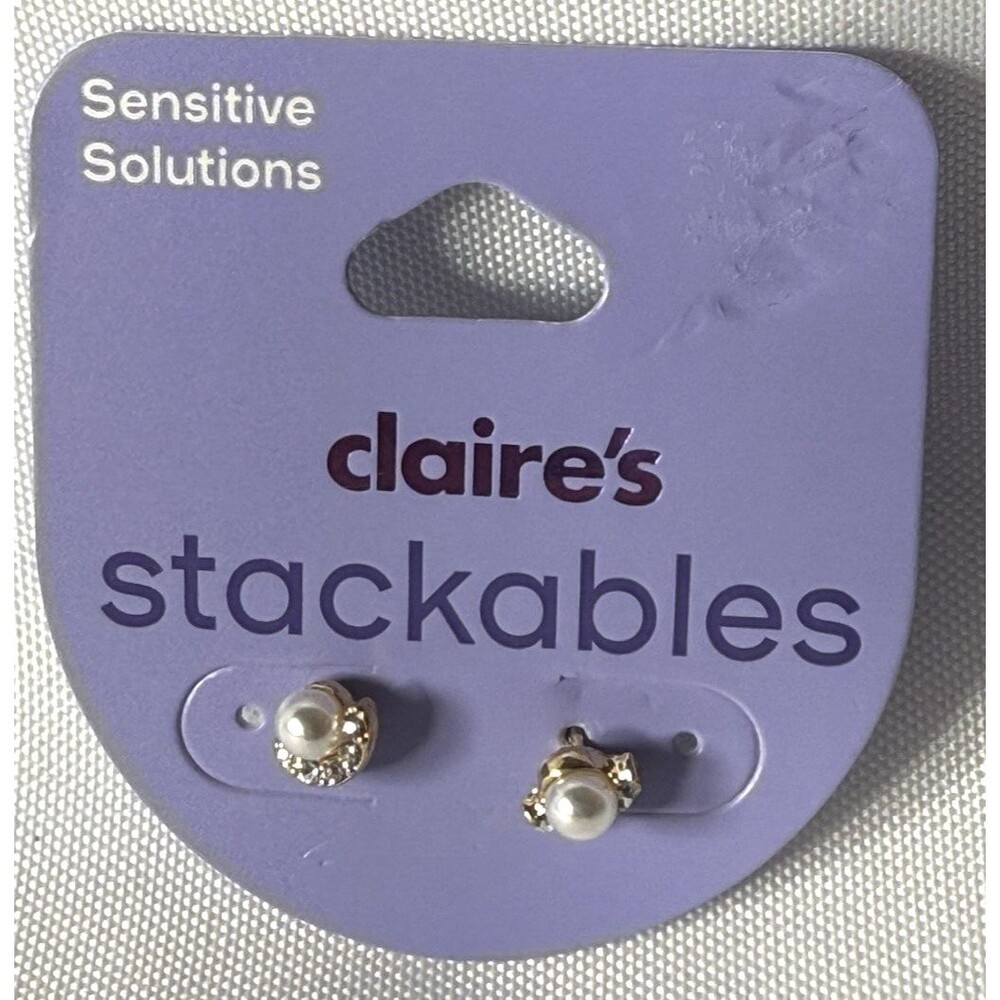 Claire's Stackables Sensitive Faux Pearl/Rhinestones NWT